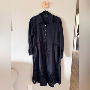 Tahari Black Long Sleeve Dress with Embroidered Hem M